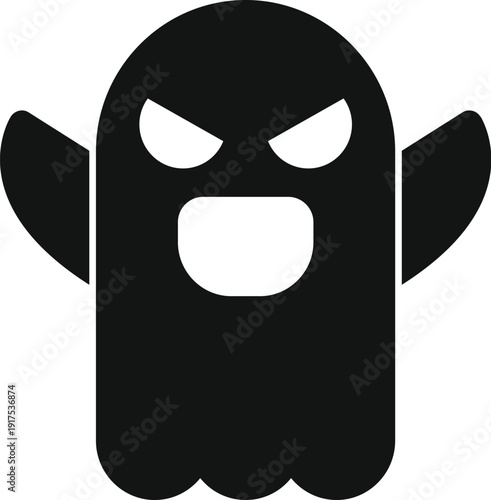 Black evil ghost character with angry eyes and open mouth representing scary spirit