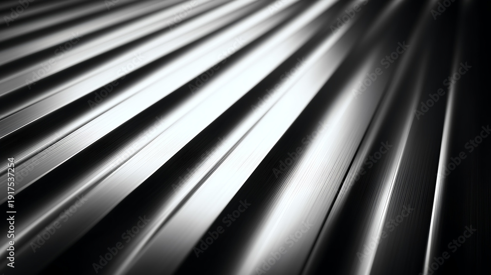 Fototapeta premium Black and white abstract background with metallic slats and dramatic lighting.