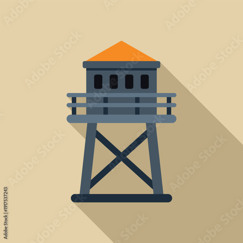 Guard tower icon representing security, surveillance, and control with long shadow on background
