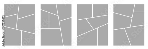 Set of collage grid manga comic storyboard layout panel blank template. Empty page frame for comic book, photo collage, poster, flyer. Vector illustration