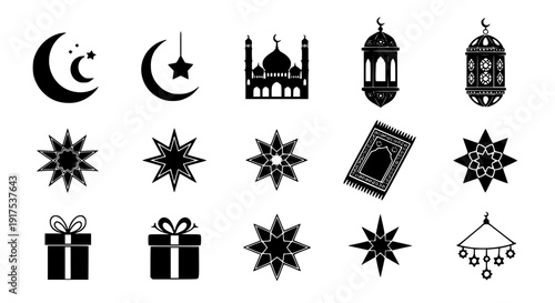 Islamic Eid Mubarak Monochrome Vector Icons