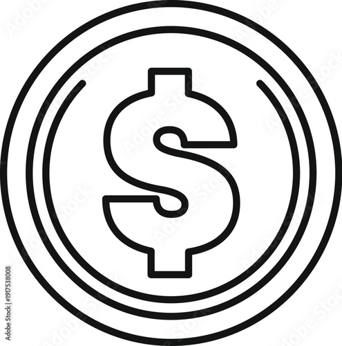 Dollar coin outline symbolizing money, payment, and financial transactions