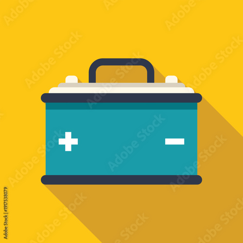 Car battery generating electricity with positive and negative terminals