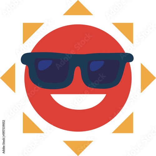 サングラスをかけた赤い太陽のアイコンイラスト