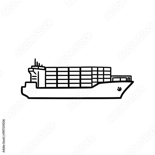 Large Container Cargo Ship Sailing Through Open Water in High Seas