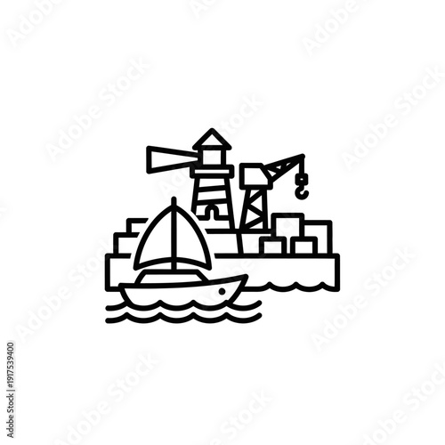 Industrial Port Scene with Crane Harbors and Maritime Equipment