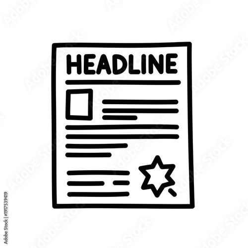 Line Drawing of a Modern News Article or Report for Digital Media