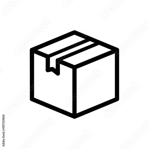 Minimalist Black and White Line Drawing of a Cardboard Box for Packaging or Storage