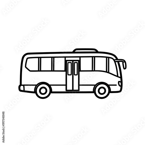 Minimalist Black and White Line Drawing of a Modern Shuttle Bus Vehicle