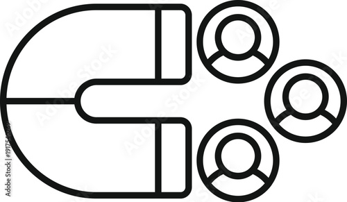 Magnet pulling people icons, representing customer acquisition and lead generation process