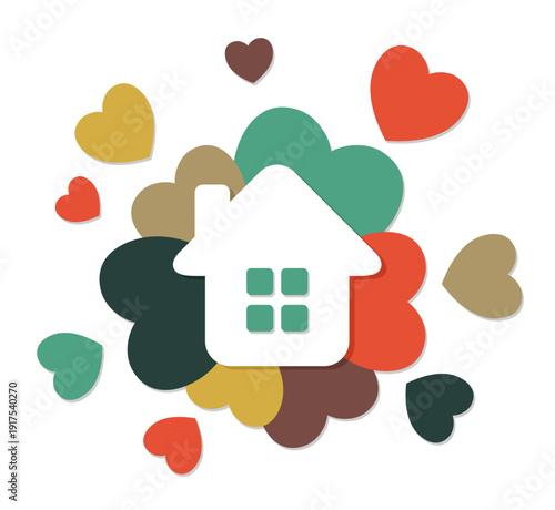 The symbol of house with colored hearts.

