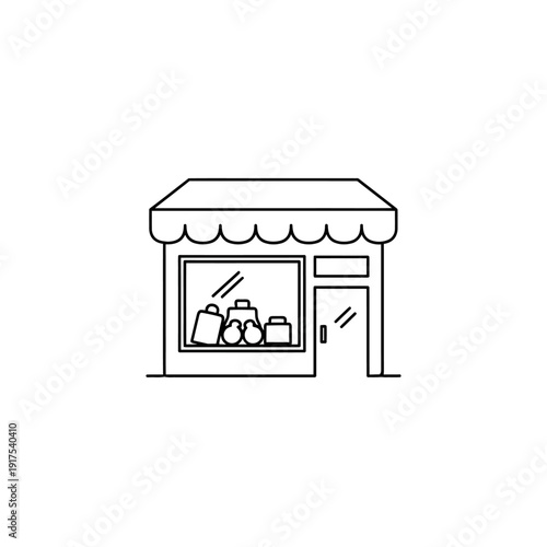 Minimalist Illustration of a Small Shopfront with Canopy and Display Window