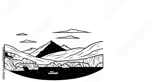 Serene mountain range with icy cliffs overlooking a dark body of water