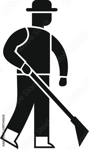 Farmer worker wearing a hat and using a gardening hoe, with agricultural and labor concepts