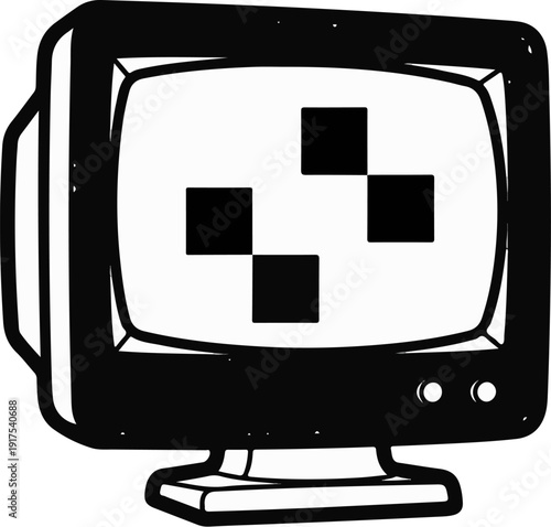 Retro computer monitor displaying pixelated pattern
