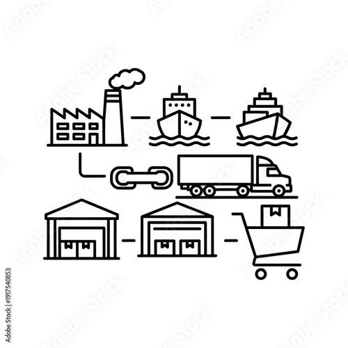 Minimalist Illustration of Maritime Industry and Warehouse Facilities