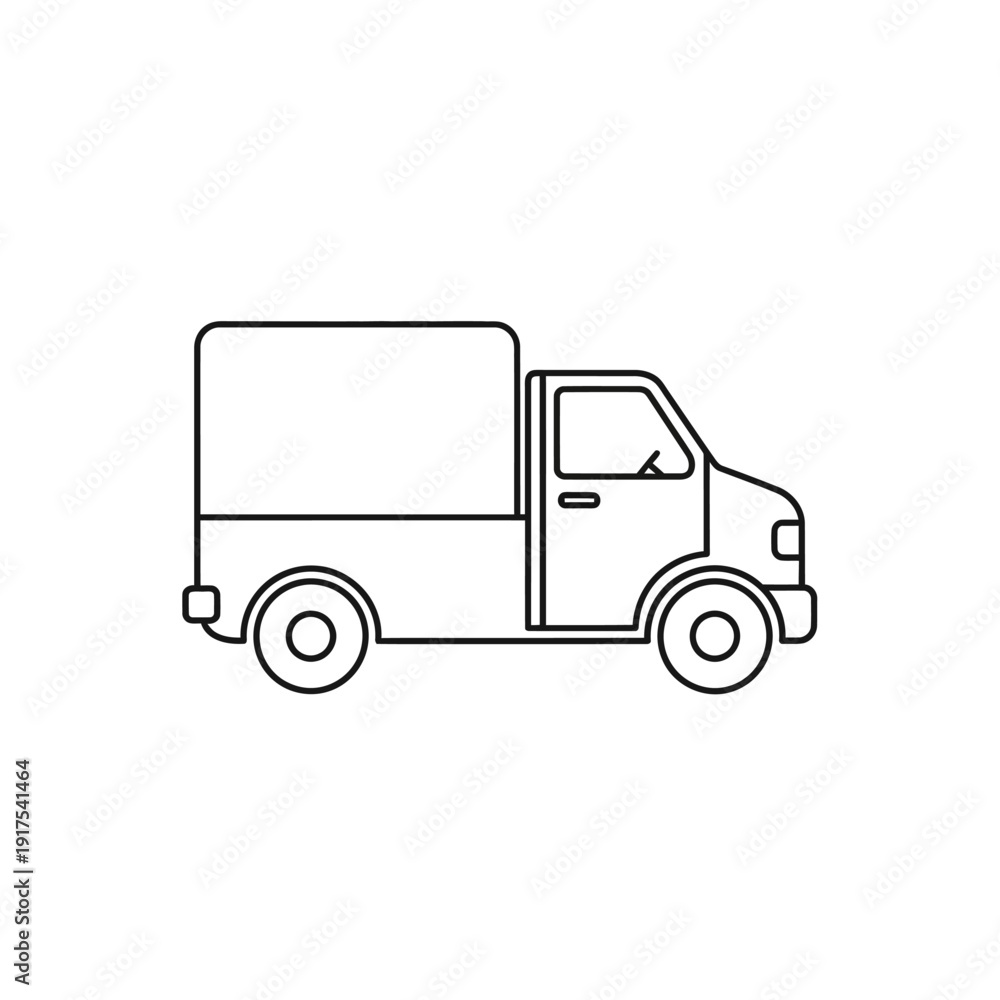 Fototapeta premium Minimalist Line Art Illustration of Delivery Van in Black and White