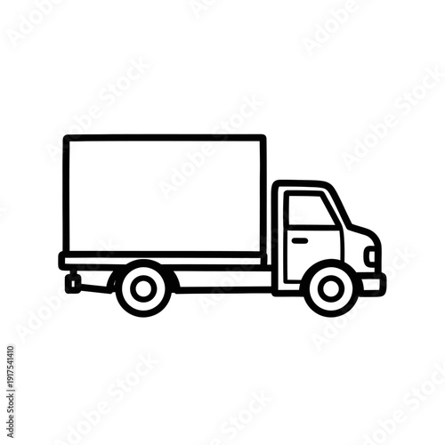 Minimalist Line Art Illustration of Delivery Truck in Black and White