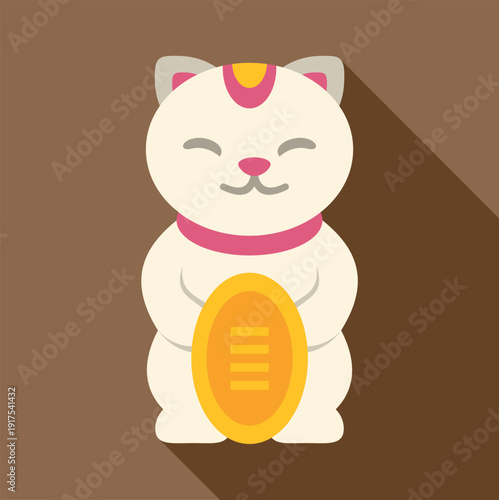 Japanese maneki neko lucky cat illustration bringing fortune, welcoming positive energy and prosperity