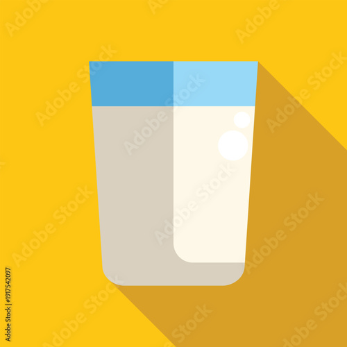Glass of milk on a yellow background with long shadow in a flat design illustration