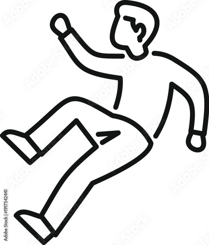 Person falling down after slipping, an icon representing accident, danger, or injury