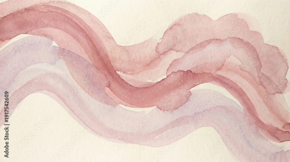 Fototapeta premium Abstract Pink Watercolor Waves on Beige Background.