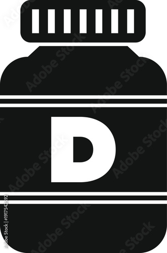 Black and white icon of a vitamin d supplement bottle