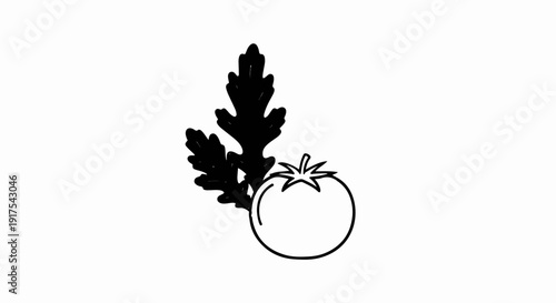 Silhouette of a ripe tomato with leafy greens
