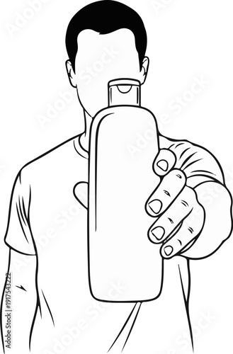 Person offering a bottle with a flip-top lid, presenting it forward