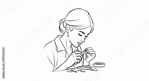 Person meticulously assembling jewelry with beads and tools