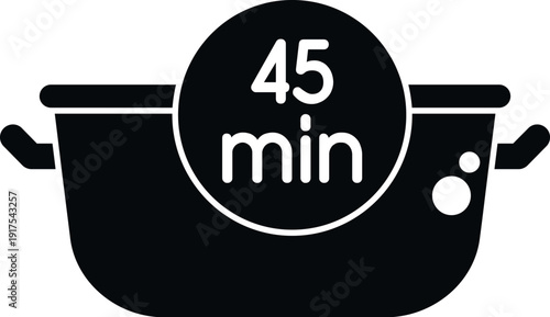 Cooking pot with a timer for 45 minutes, representing food preparation duration