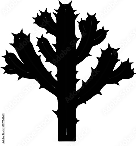 Silhouette of a spiky, branching plant on a white background