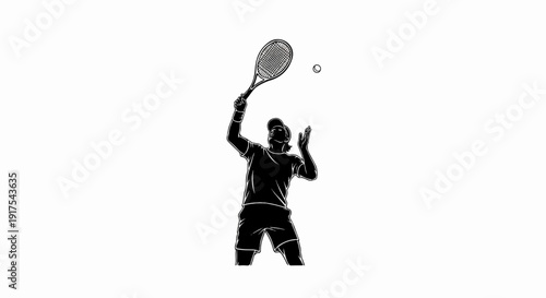 Silhouette of a tennis player serving a ball