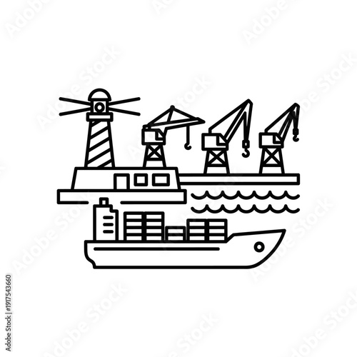 Modern Shipping Port with Cargo Ship and Cranes for Maritime Logistics