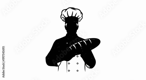 Silhouette of a chef in uniform holding a loaf of bread