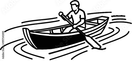 Person paddling a canoe through wavy water with speed lines