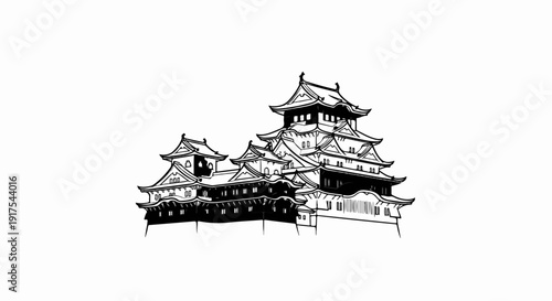 Ornate Japanese castle with layered roofs and detailed stonework