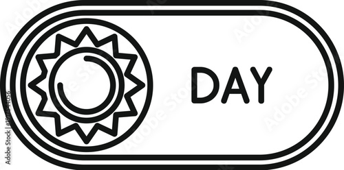 Line art day mode toggle switch icon with sun symbol for user interface settings