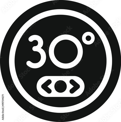 Black and white icon showing angle measurement with setting controls