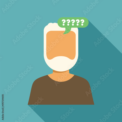 Elder man avatar with speech bubble showing question marks signifying confusion or memory loss