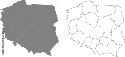 Poland Vector Map Set  Administrative Regions, Silhouette, and Line Outline Shapes