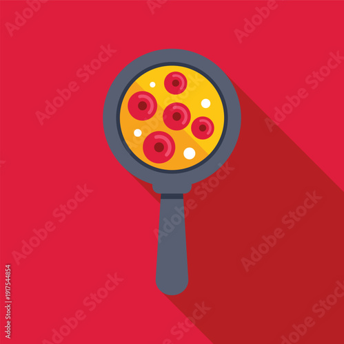 Magnifying glass showing blood cells for medical analysis and scientific research