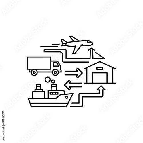 Supply Chain and Logistics Concept Illustration Showing Transportation and Distribution Processes