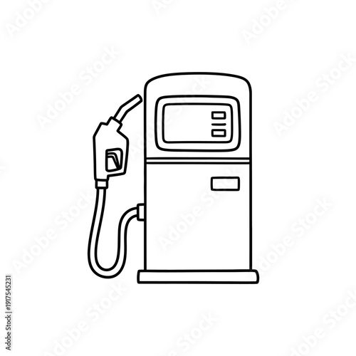 Simple Line Drawing of Gas Pump and Fuel Dispenser Illustration