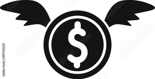 Dollar sign coin with wings flying, representing losing money or fast spending
