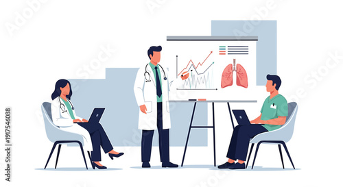 Medical professionals discussing health data in a meeting.