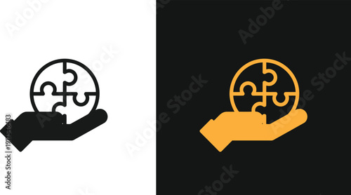 Illustration of hands holding puzzle pieces in unity and cooperation, symbolizing teamwork and collaboration in a simple design concept