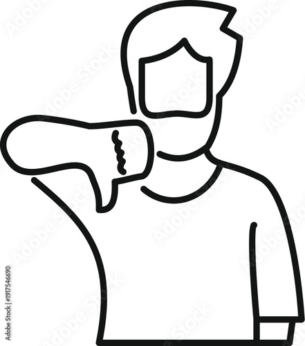Man showing dislike or disapproval with a line drawing thumbs down gesture