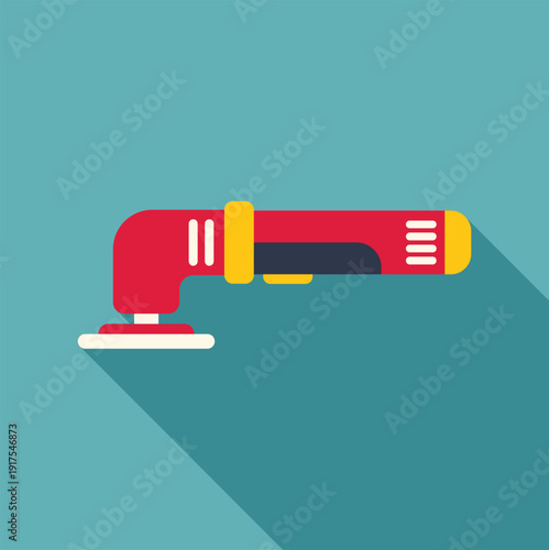 Orbital sander power tool with a long shadow on a turquoise background