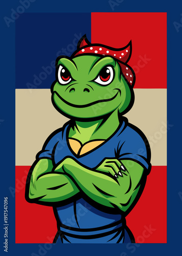 una rana muscolosa stile cartoon 03